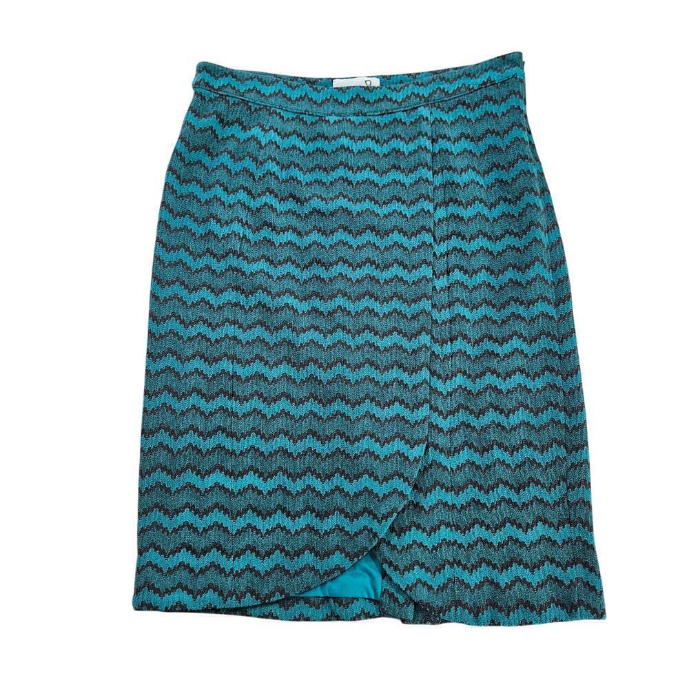 Sabine Green Chevron Knit Scalloped High Rise Pencil Skirt. Size Large.